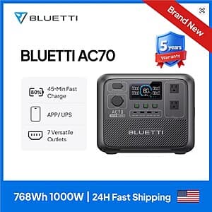 BLUETTI AC70 768Wh 1000W LiFePO4 Solar Power Station $228.70 + Free S&H