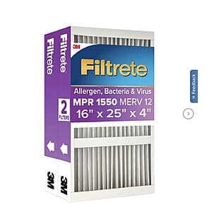 Costco Members: 2-Pk Filtrete 4" MPR 1550 MERV 12 Deep Pleat Air Filter $34 + Free S&H