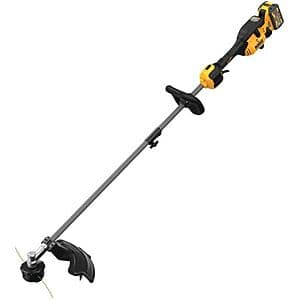 DEWALT FLEXVOLT 60V MAX cordless string trimmer with 3 Ah lithium-ion battery and charger included.