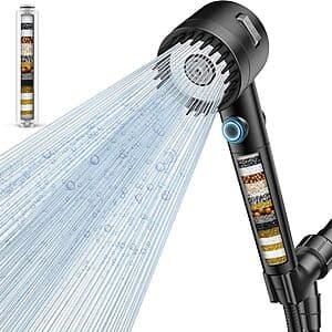 Vatex 5-Mode Filtered Handheld Shower Head w/ On/Off Pause Button $13.55