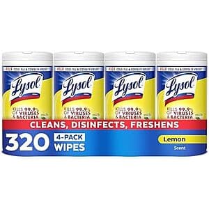 Select Accounts: 4-Pk 80-Ct Lysol Disinfectant Wipes (Lemon & Lime Blossom) $9.75 w/ S&S