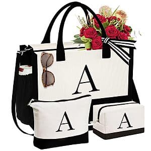 YOOLIFE Initial Canvas Tote Bag & Makeup Bag Set (Various Letters) $13 + Free Shipping