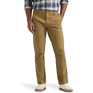 Lee Men's Extreme Motion Flat Front Regular Straight Pants in navy blue, displayed front view.