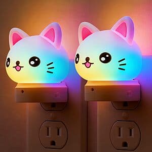 2-Pk L LOHAS 3D Cute Cat Plug in RGB LED Night Light for Kids $9.50