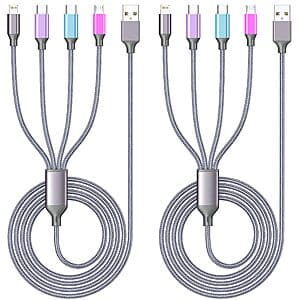 2-Pk 4' HYXing 4-in-1 Charging Cables (Lightning, Micro USB & 2x USB-C) $5