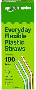 Prime: 100-ct Amazon Basics Disposable Striped Plastic Flex Straws (Assorted Colors) $1.35 w/ S&S