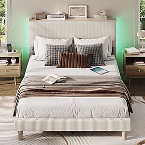 Bestier LED Adjustable Queen Size Platform Bed Frame (Cream) $110 + Free S&H