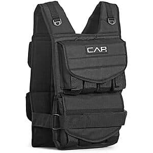CAP Barbell 40-pound adjustable weighted vest with black nylon construction and removable weight packets.