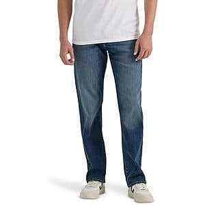 Lee Men's Extreme Motion Relaxed Straight Jeans in Warrior color, displayed flat or on model showing the relaxed fit style.