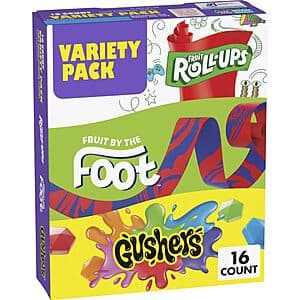 16-Ct Fruit Roll-Ups, Fruit by the Foot & Gushers Variety Pack (10.2-Oz Total) $3.75 w/ S&S