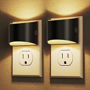 2-Pack DORESshop LED Dimmable Wall Plug Night Lights w/ Light Sensor (3000K) $6