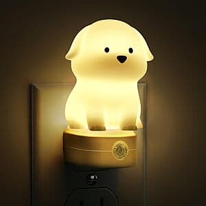 3D animal-shaped plug-in LED night light with multicolor RGB and warm white modes, featuring dusk-to-dawn sensor functionality.