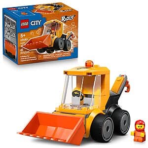 61-piece LEGO City Rides Construction Loader set with yellow and black construction vehicle and minifigure.