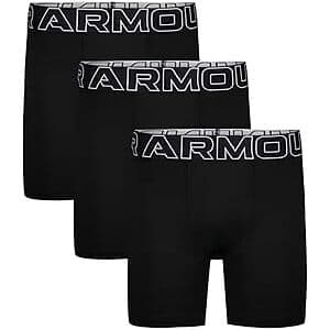 3-Pack Under Armour Boy's Performance Boxer Briefs (Solid Black) $11.20
