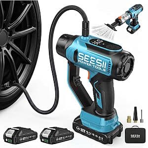 SEESII T7 MAX Cordless 3-in-1 Tire Inflator & Vacuum w/ 2 Batteries $29.25 + Free S&H