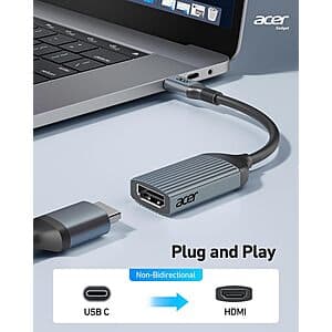 Acer USB-C to HDMI 4K 60Hz Adapter/Converter (Grey) $9