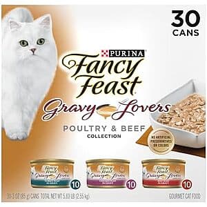 Select Accts: 30-Pk 3-Oz Purina Fancy Feast Gravy Lovers Grilled Wet Cat Food $19.65 w/ S&S