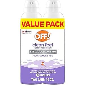2-Pk 5-Oz OFF! Clean Feel 20% Picaridin Insect Repellent Aerosol $7.85 w/ S&S