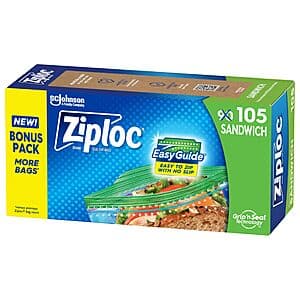 105-Count Ziploc Sandwich and Snack Bags w/ EasyGuide Texture $2.70 w/ Subscribe & Save