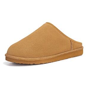 FITORY Men’s Genuine Leather Fleece-Lined Winter Slippers (Various) $10