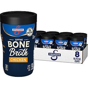 8-Pack 10.75-Oz Swanson Bone Broth Microwavable Sipping Cup (Chicken) $11.30 w/ Subscribe & Save