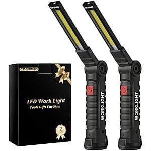 2-Pk Coquimbo Rechargeable LED Work Lights w/ Magnetic Base, 360° Rotation & Hook $10