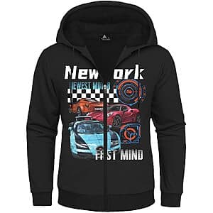 WENTTUO men's hoodie with polyester flannel exterior, sherpa lining, and corduroy-lined collar and cuffs, featuring a full front zipper and extended hood.