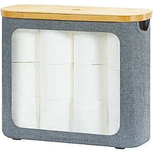 Rosos Toilet Paper Storage w/ Bamboo Lid, Clear Window & Handles (2 colors) $12