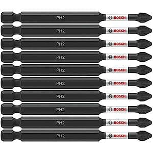 10-Pk Bosch 3-1/2" Impact Tough Phillips #2 Screwdriving Power Bits $8.20