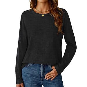 GKBK Women's Crew Neck Long Sleeve Tee in various colours, displayed flat or on model showing the crew neckline and long sleeves.
