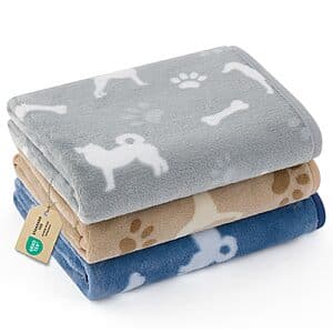 3-Pk 23"x16" Bedsure Flannel Fleece Small Dog Blanket (Happy Pups) $6