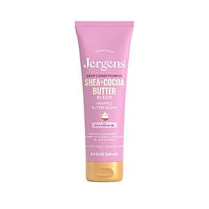 8.5-oz bottle of Jergens Shea & Cocoa Butter Hand & Body Lotion with beige and brown labeling.