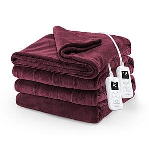 90" x 84" Sunbeam Electric Royal Luxe Microplush Heated Blanket (Queen, Cabernet) $46.05 + Free Shipping
