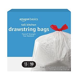 Select Accounts: 90-Ct 13-Gal Amazon Basics Tall Kitchen Drawstring Trash Bags $7.55 w/ S&S