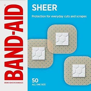 50-Ct BAND-AID Brand Sheer Spots Small Square Bandages $1.85 w/ S&S