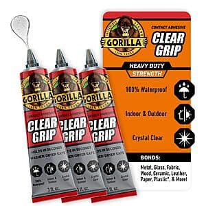 3pk 3oz Gorilla Clear Grip Waterproof Contact Adhesive $9