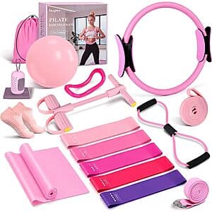 15-Pc laapee Pilates Essentials Equipment Starter Set (Pink) $15