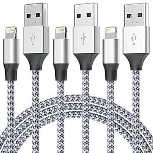 3-Pk Aukelan 6' MFi Certified Nylon Braided Lightning Cable Charging Cord $3.25
