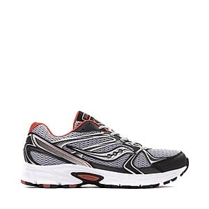 Saucony Men's Ride Millennium athletic shoe in grey, black, and red colorway.