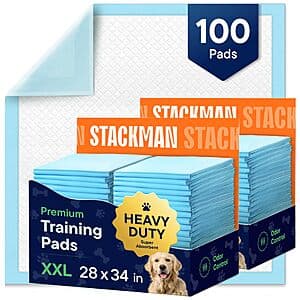 Select Accounts: 100-Ct Stackman 28" x 34" Puppy Pads XL Leak-Proof Dog Pee Pads $17.65 w/ Subscribe & Save