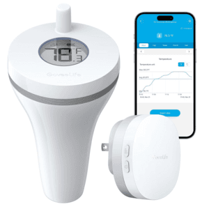 GoveeLife WiFi Smart Floating P1 Pool Thermometer with RF Gateway and white floating sensor.