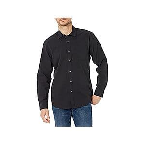 Amazon Essentials men's regular-fit button-up shirt in neutral tone, displayed flat or on hanger showing front view of the garment.