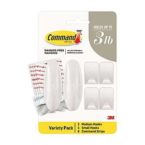 Command Wall Hooks Variety Pack (6 Hooks, 8 Strips, Radiant Pearl) $2