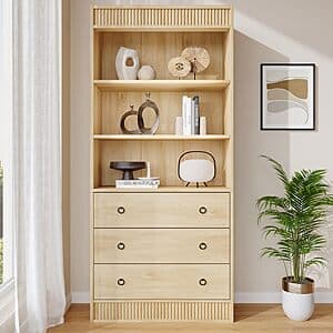 70.8" GarveeHome Fluted Bookshelf w/ Storage Drawers (Light Wood) $80 + Free S&H