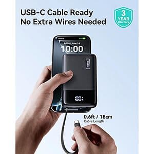 INIU 45W PD 20000mAh External Portable Power Bank w/ Built-In USB-C Cable $18.30