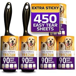 5-Pack 90-Sheet Trazon Lint Roller w/ 2 Roller Handles $4.50 & More w/ S&S