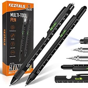KEZKALS 9-in-1 & 6-in-1 Aluminum Multitool Pen Set w/ LED Flashlight & Screwdrivers $7