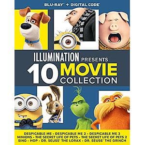 Illumination Presents 10-Movie Collection Blu-ray case featuring artwork from multiple Illumination animated films.