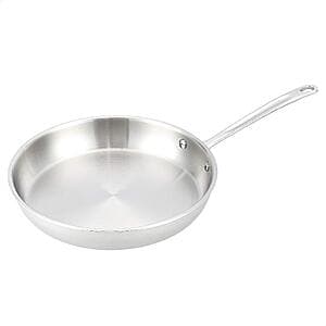 Amazon Basics 12-inch tri-ply stainless steel fry pan with metal handle.