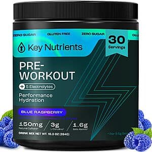 10.3-Oz Key Nutrients Pre-Workout Hydration Powder (Blue Raspberry) $10